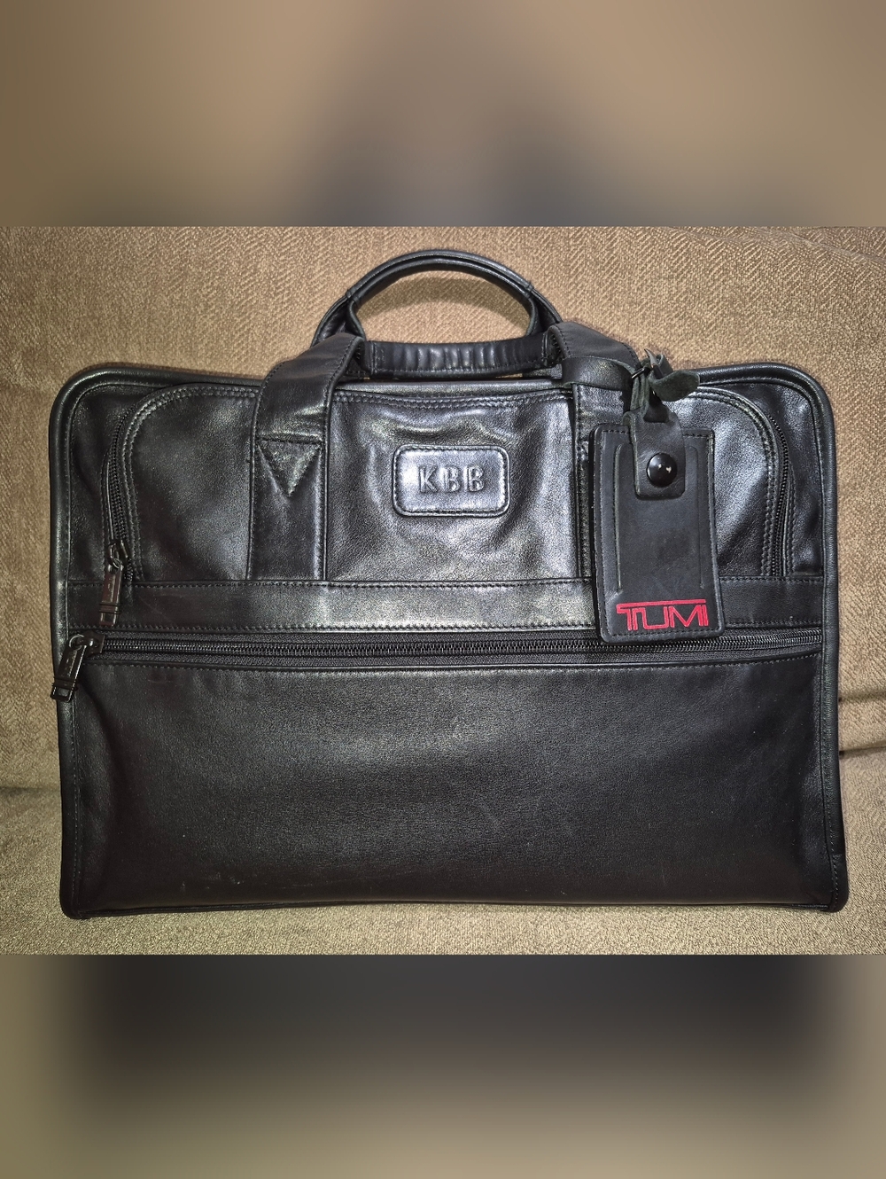 🔥TUMI Alpha "KBB" Nappa Leather Vintage Attache Business Bag Luggage Tag Travel